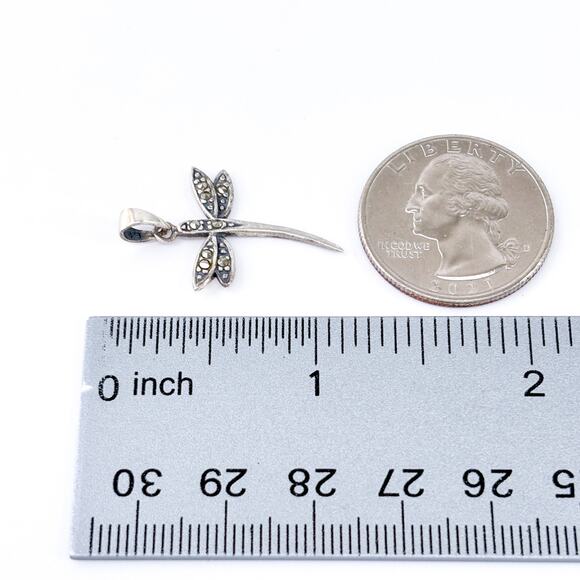 Vintage Sterling Silver 925 | Marcasite Dragonfly Pendant - Picture 6 of 7